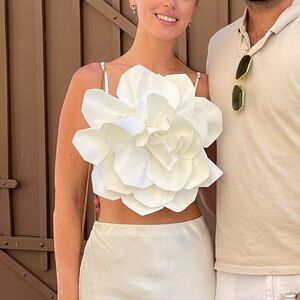 Oversized White Flower Crop Top